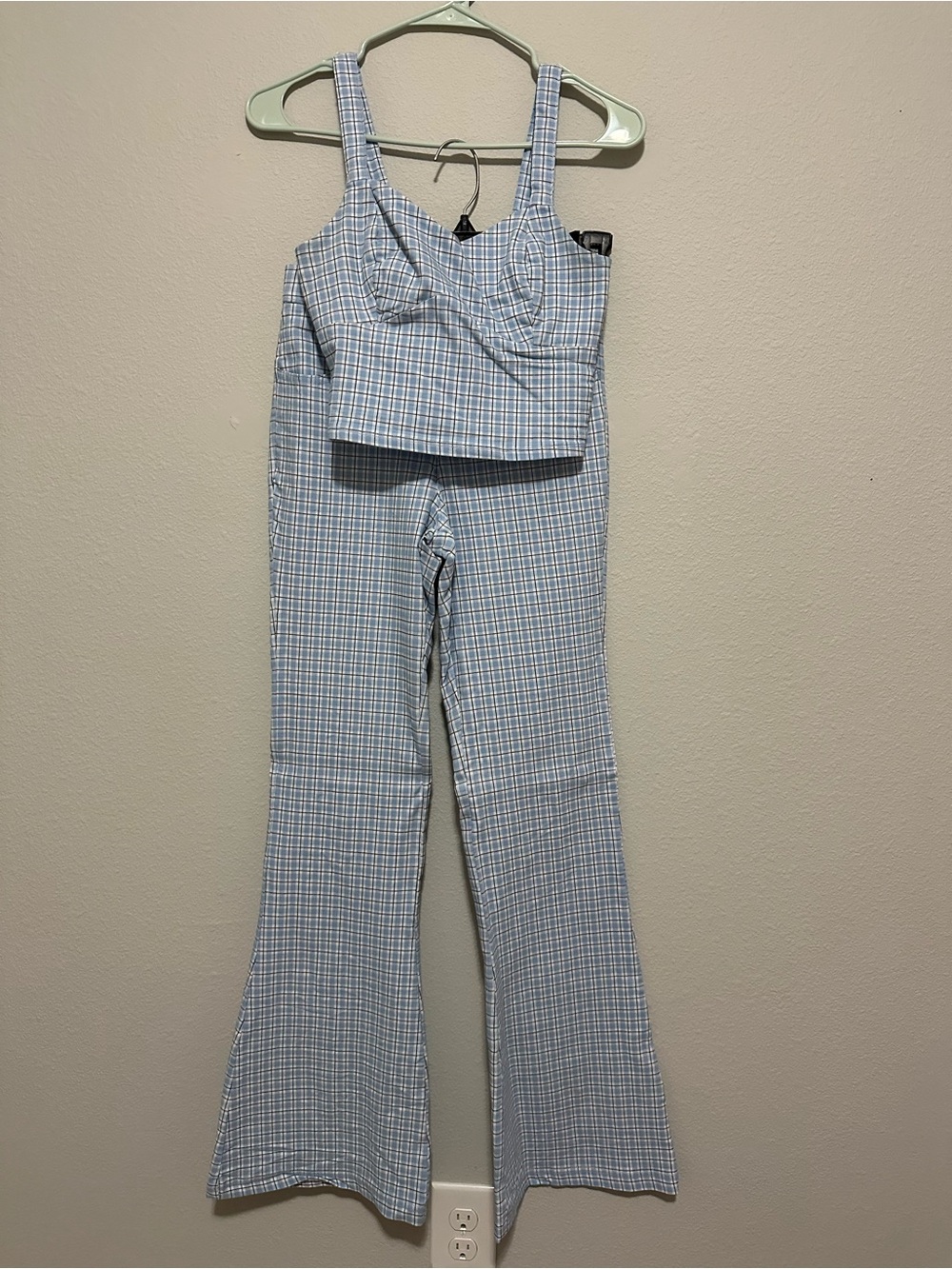 Hollister Blue Gingham Crop Top & Flare Pants Set - Women